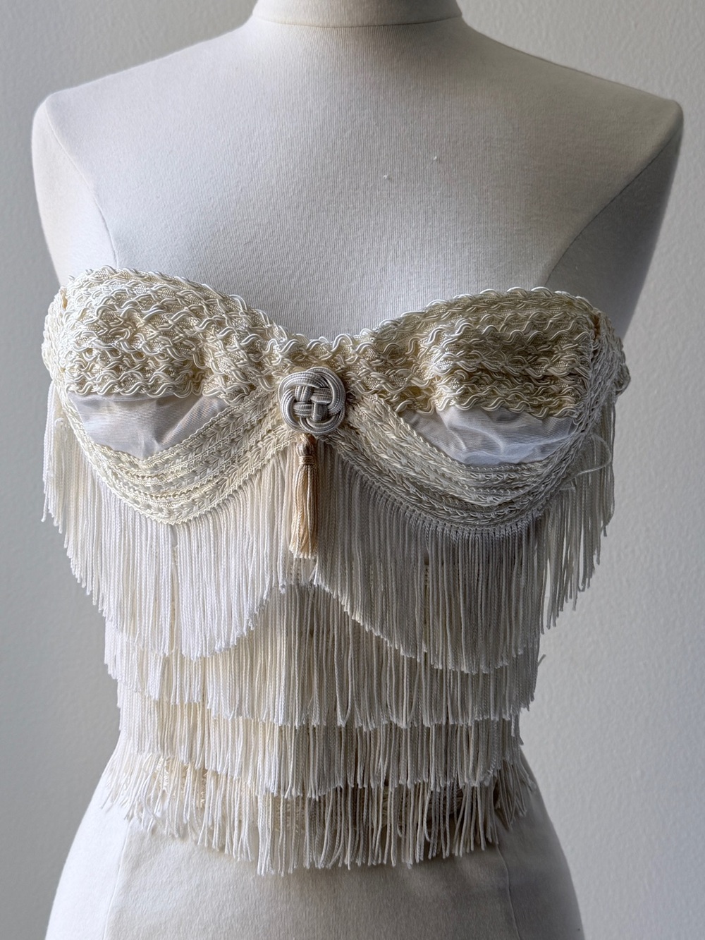 Vintage Cream Fringe Crochet Bustier Top - Picture 8 of 10